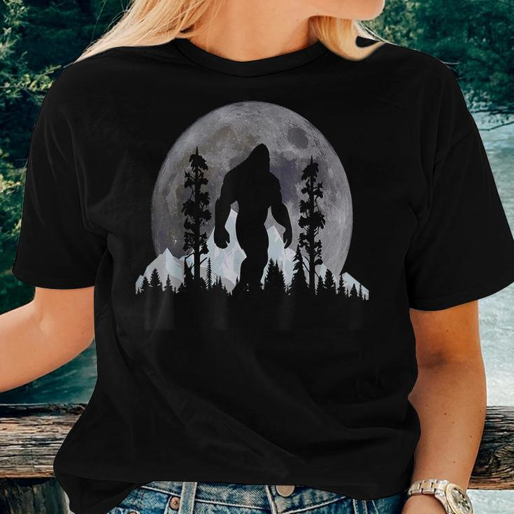 Bigfoot In The Forest Moon Night Cool Sasquatch Women T-shirt Gifts for Her