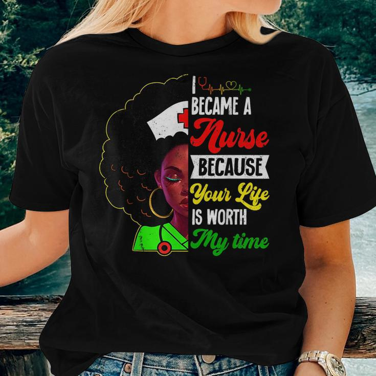 Black Woman Nurse Afro Retro Junenth Black History Month Women T-shirt Gifts for Her