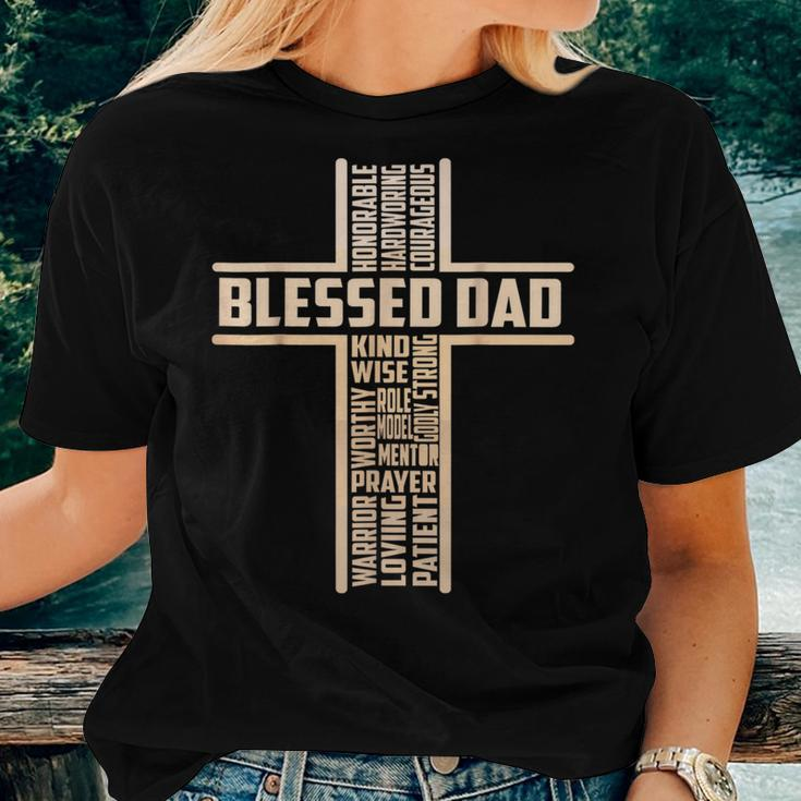 Blessed Dad Fathers Day Cross Christian Papa Pop Husband Women T-shirt Gifts for Her