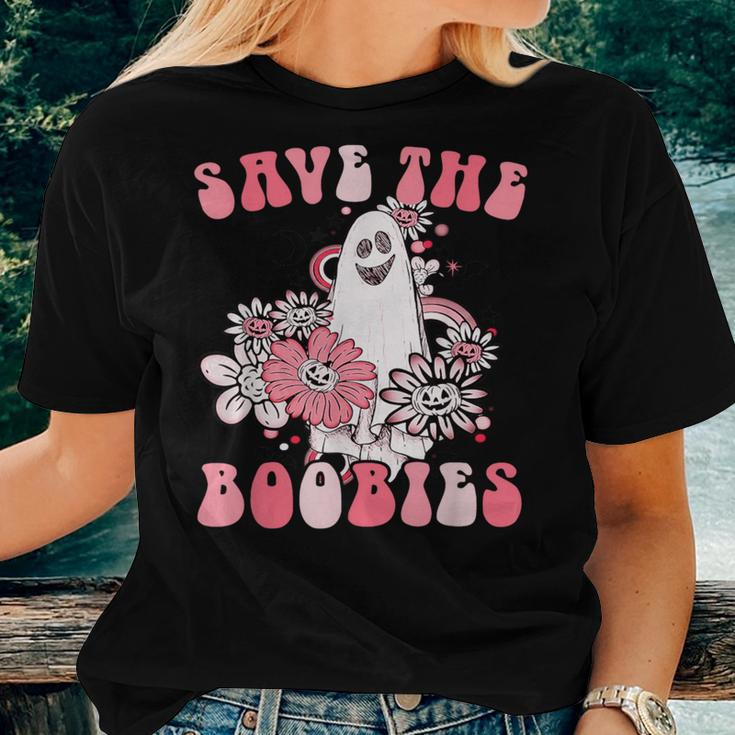 Boobees Breast Cancer Boho Groovy Ghost Save The Boo Bees Women T-shirt Gifts for Her