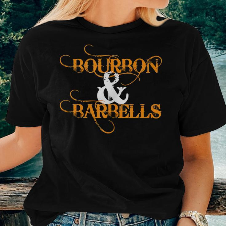 Bourbon & Barbells Weightlifting Fitness Gym Whiskey Workout Women T-shirt Gifts for Her
