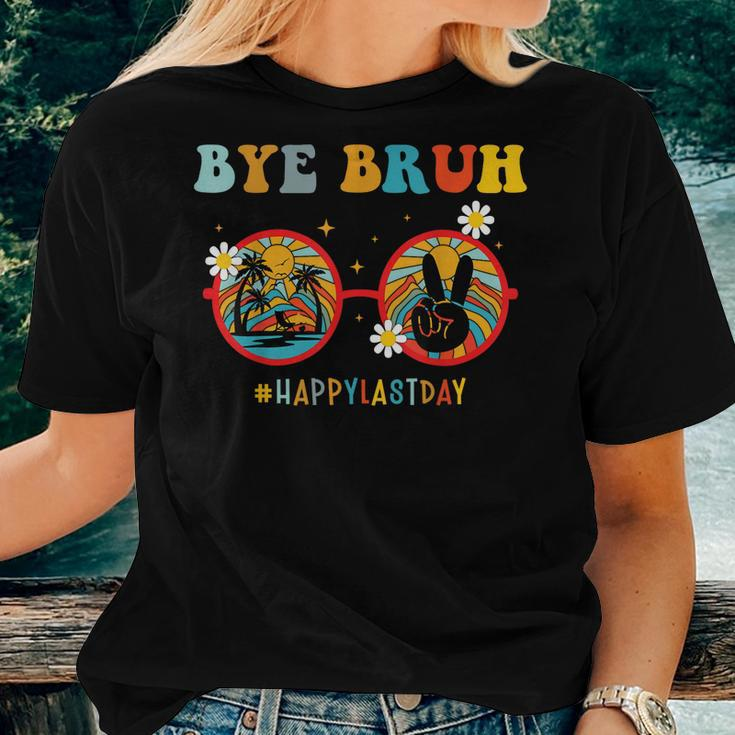 Bye Bruh Teachers Groovy Happy Latest Day Of School Summer Women T-shirt Gifts for Her