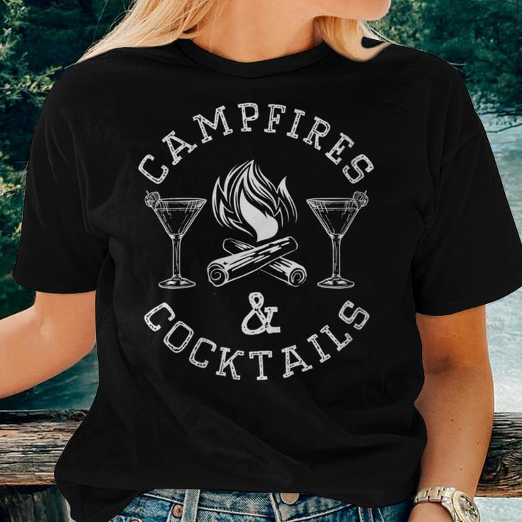 Campfires And Cocktails Bonfire Camping Campfire Women T-shirt Gifts for Her