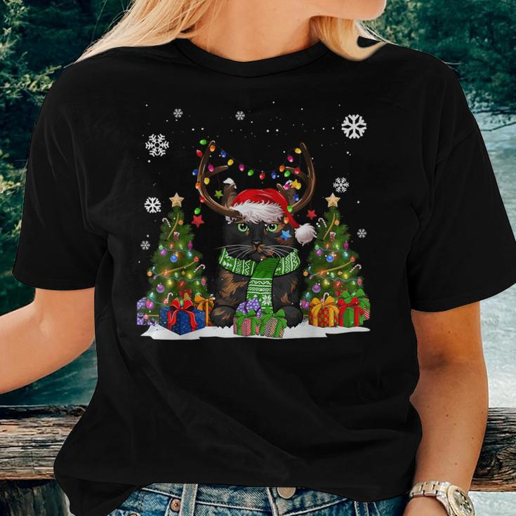 Cat Lover Tortoiseshell Cat Santa Hat Ugly Christmas Sweater Women T-shirt Gifts for Her