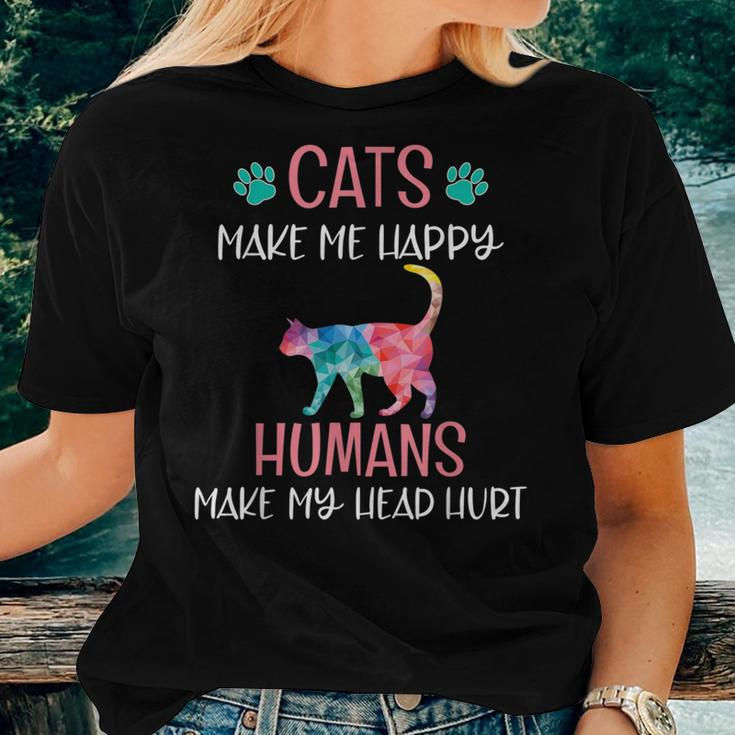 Cats Make Me Happy Cat Mom Kitten Lover Rainbow Women T-shirt Gifts for Her