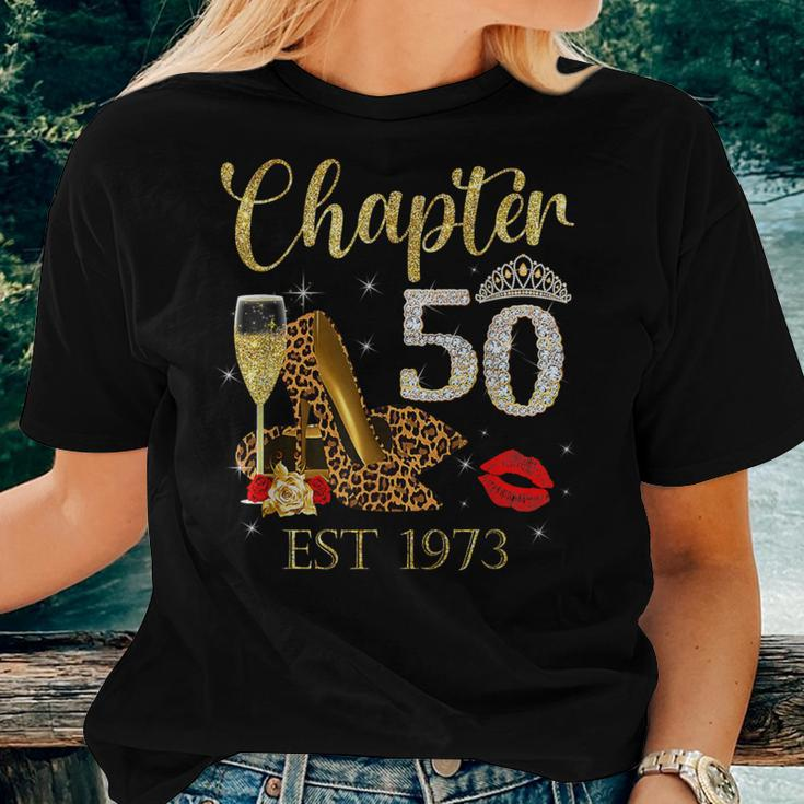 Chapter 50 Years Est 1973 50Th Birthday Wine Leopard Shoe Women T-shirt Gifts for Her
