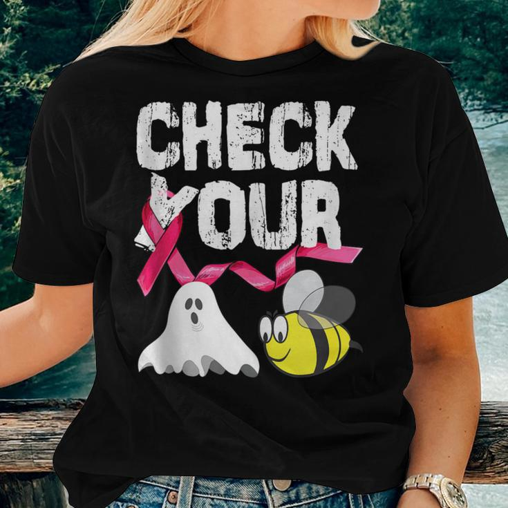 Check Your Boo Bees Breast Cancer Awareness Halloween Women T-shirt Gifts for Her