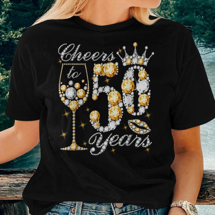 Cheers To 50 Years Old Happy 50Th Birthday Queen Drink Wine Women T-shirt Short Sleeve Graphic Gifts for Her