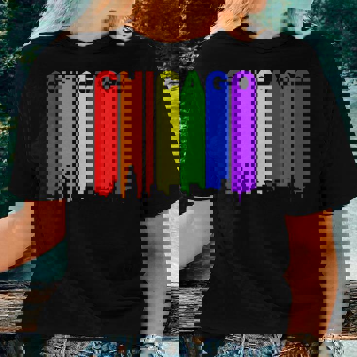 Chicago Illinois Lgbtq Gay Pride Rainbow Skyline Women T-shirt Gifts for Her