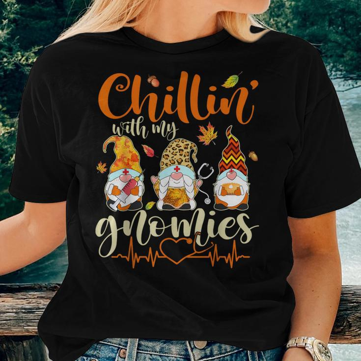 Chillin With My Gnomies Nurse Gnome Happy Thanksgiving Fall Women T-shirt Gifts for Her