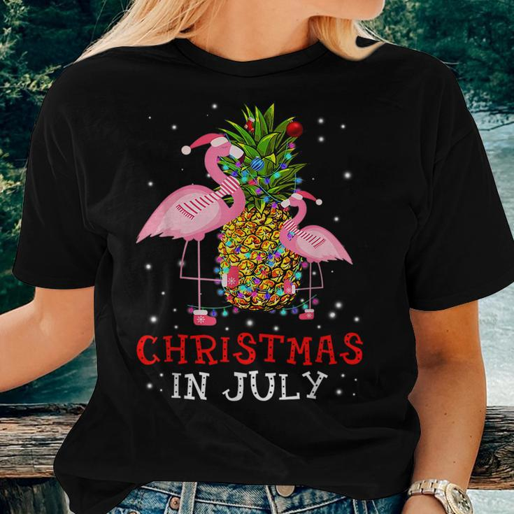 Christmas In July Funny Flamingo Pineapple Summer Women T-shirt Gifts for Her