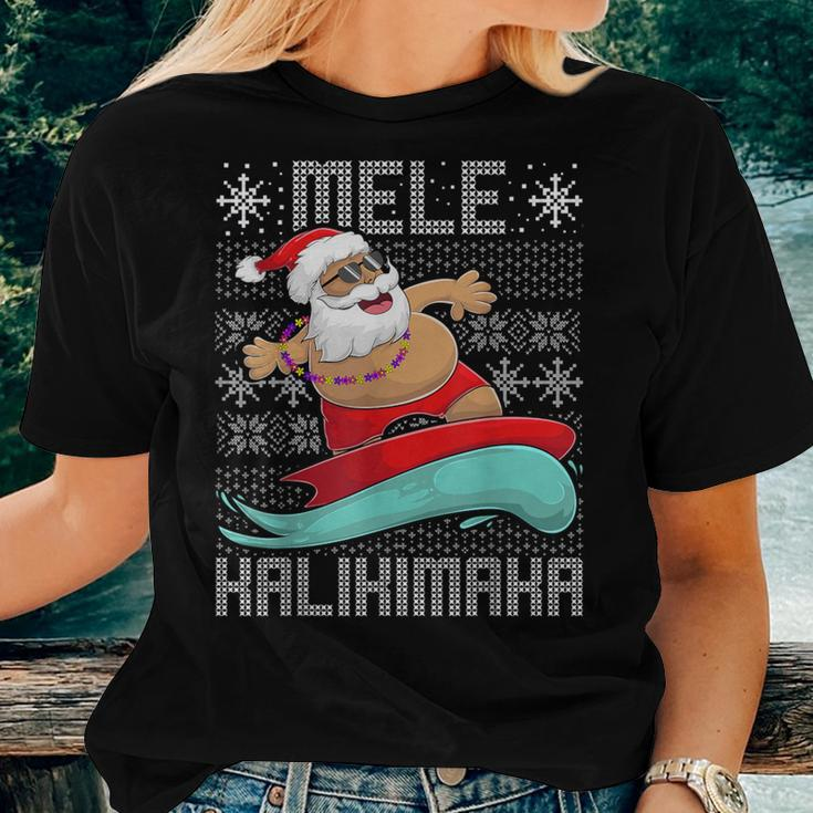 Christmas Ugly Sweater Mele Kalikimaka Apparel Santa Surf Women T-shirt Gifts for Her