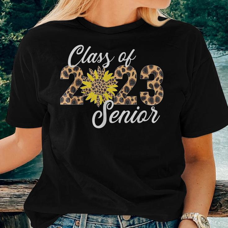 Class Of 2023 Senior Graduation Leopard Sunflower Vintage Women T-shirt Gifts for Her