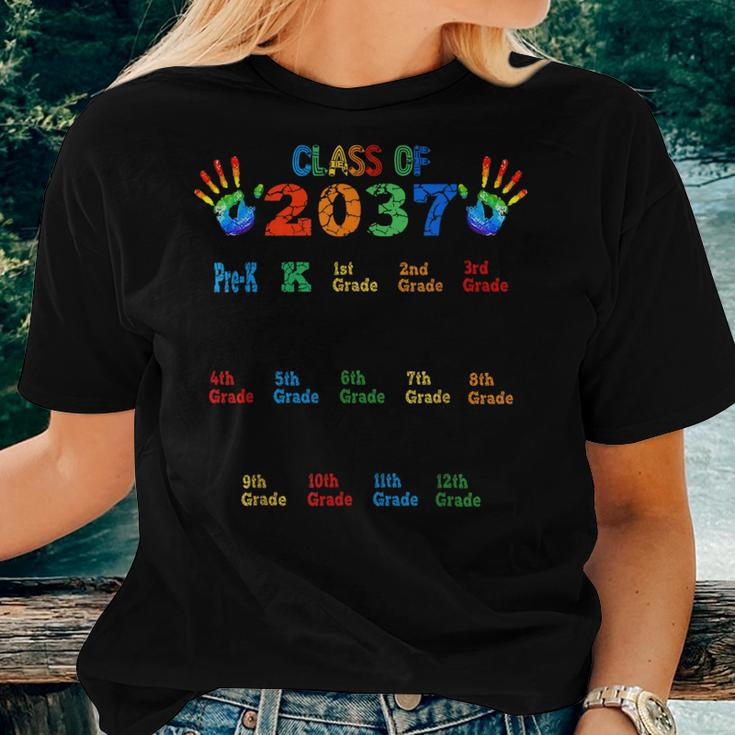 Class Of 2037 Grow With Me Color Handprint Pre-K 12Th Grade Women T-shirt Short Sleeve Graphic Gifts for Her