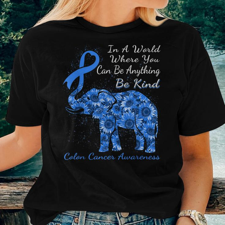 Colon Cancer Awareness Sunflower Elephant Be Kind Women T-shirt Gifts for Her