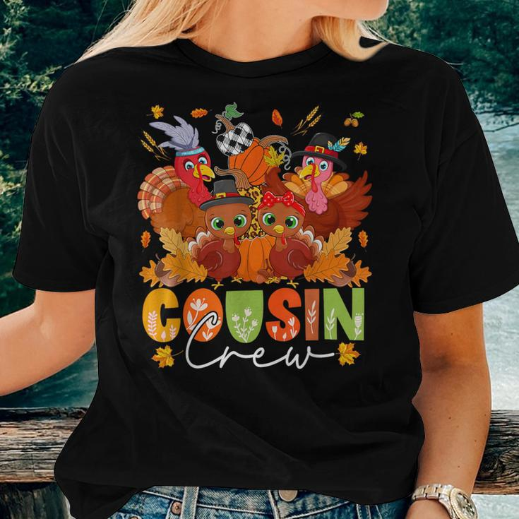 Cousin Crew Thanksgiving Three Cute Turkeys Fall Pumpkins Women T-shirt Gifts for Her