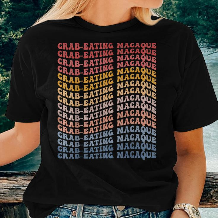 Crab-Eating Macaque Groovy Retro Women T-shirt Gifts for Her