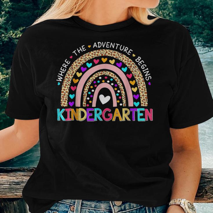 Cute Leopard Rainbow Kindergarten Where The Adventure Begins Women T-shirt Crewneck Short Sleeve Graphic Gifts for Her