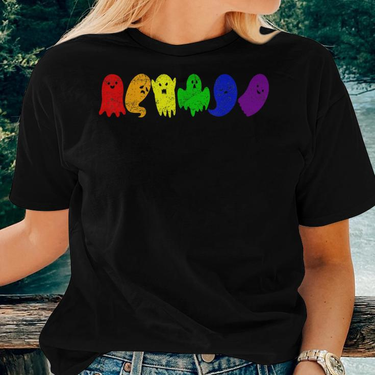 Cute Lgbtq Ghost Lgbt Halloween Ghost Rainbow Gay Pride Women T-shirt Gifts for Her