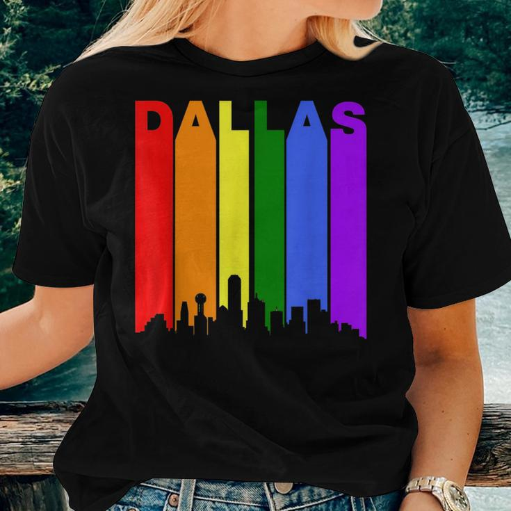 Dallas Texas Downtown Rainbow Skyline Lgbt Gay Pride Women T-shirt Gifts for Her