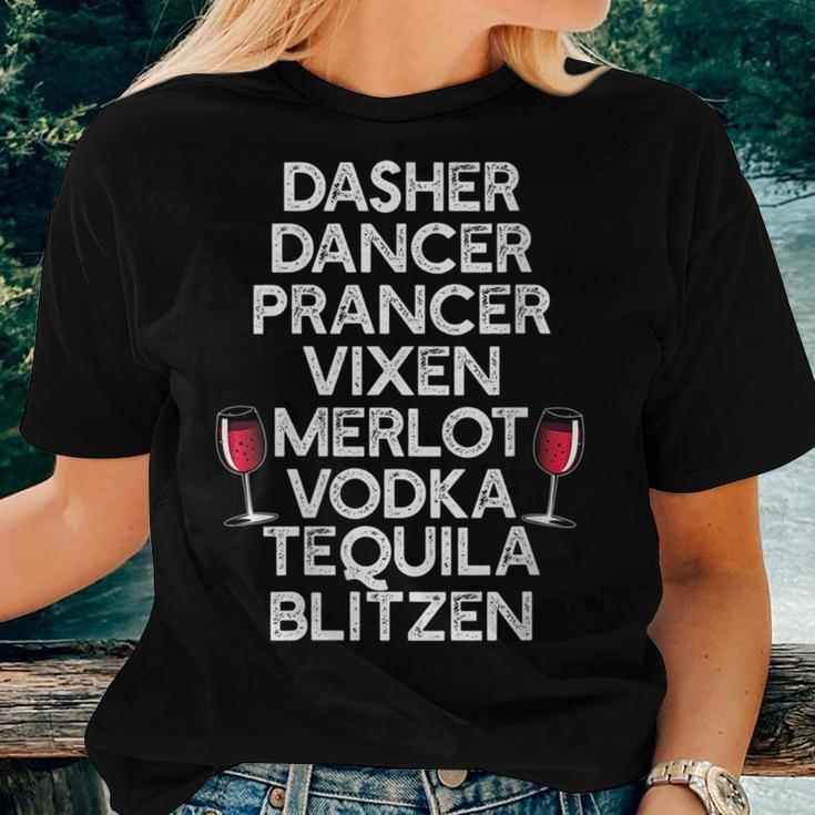 Dasher Vodka Blitzen Alcohol Reindeer Christmas Meme Women T-shirt Gifts for Her