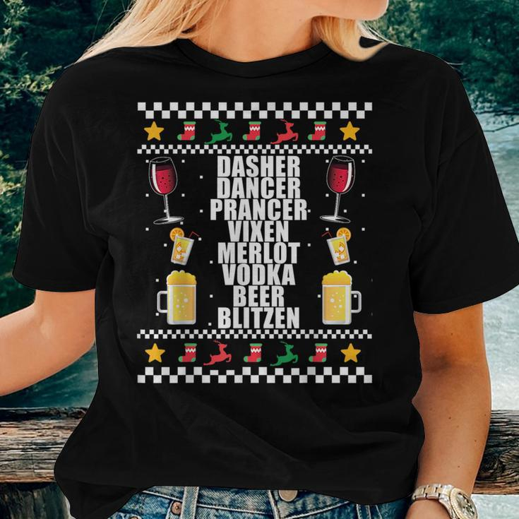 Dasher Vodka Blitzen Alcohol Reindeer Ugly Christmas Sweater Women T-shirt Gifts for Her