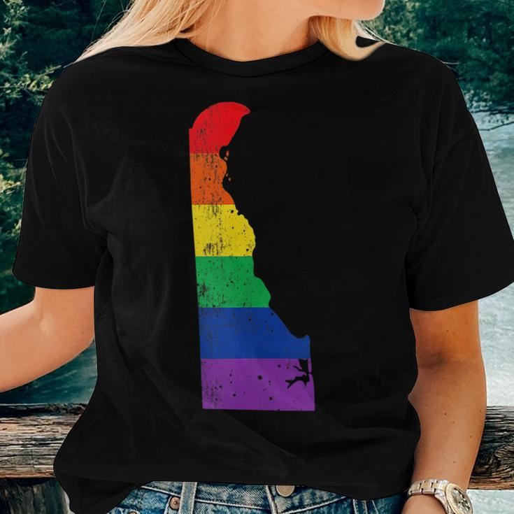 Delaware Pride Rainbow Flag Map Gay Lesbian Lgbt Support Women T-shirt Gifts for Her