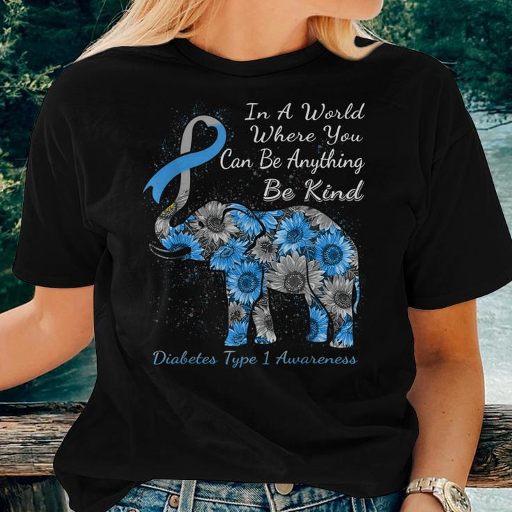 Diabetes Type 1 Awareness Sunflower Elephant Be Kind Women T-shirt Gifts for Her