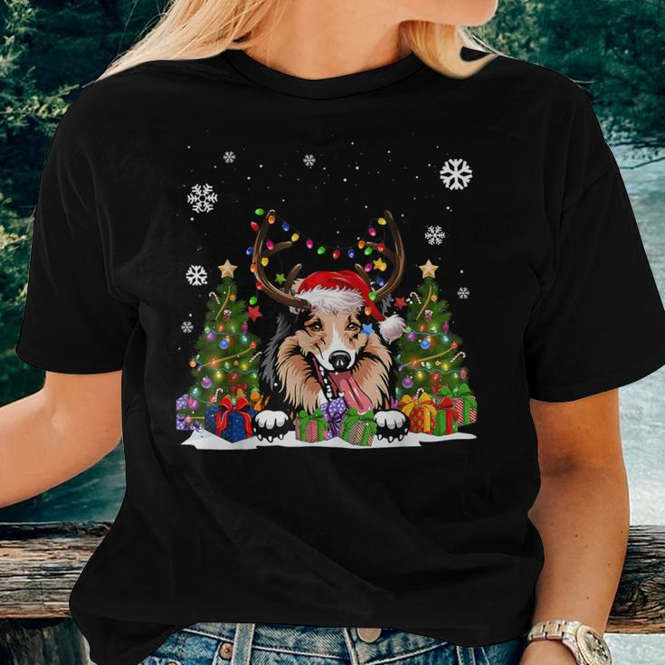 Dog Lover Shetland Sheepdog Santa Hat Ugly Christmas Sweater Women T-shirt Gifts for Her