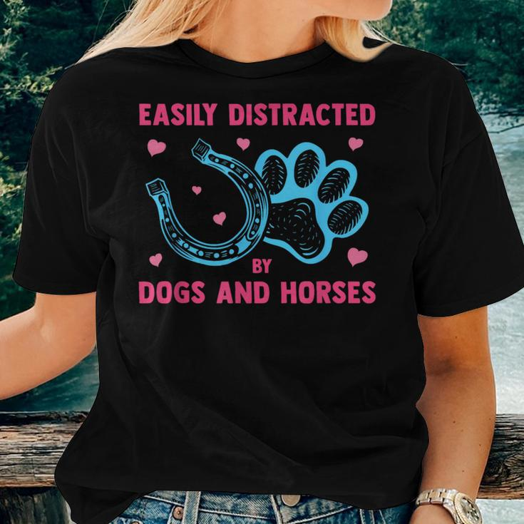 Easily Distracted By Dogs And Horses Farm Animal Lover Women T-shirt Gifts for Her