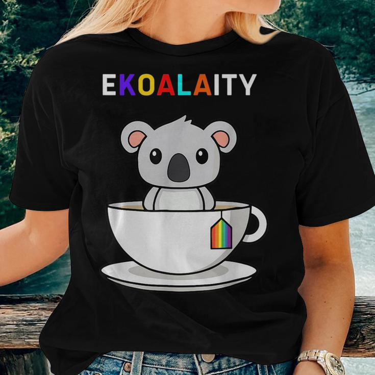 Ekoalaity Gay Pride Cute Koala Tea Cup Rainbow Flag Lgbt Women T-shirt Gifts for Her