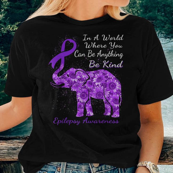 Epilepsy Awareness Sunflower Elephant Be Kind Women T-shirt Casual Daily Basic Unisex Tee Gifts for Her