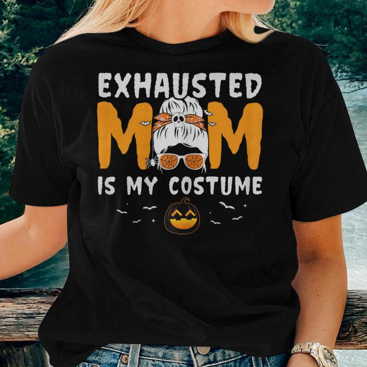 Exhausted Mom Is My Costume Messy Bun Halloween Women T-shirt Gifts for Her