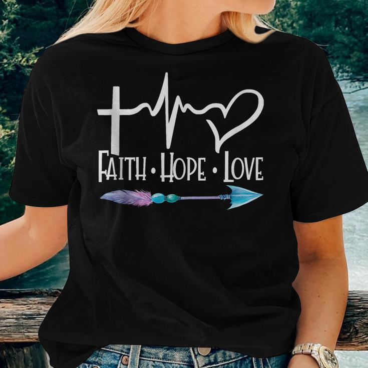 Faith Hope Love Heart Cross Boho Arrow Christian Faith Women T-shirt Crewneck Gifts for Her