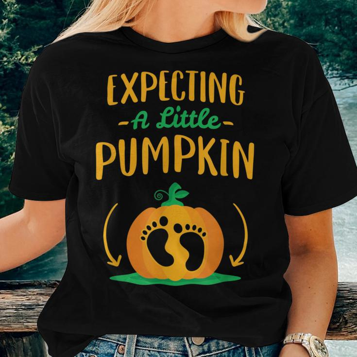 Fall Pregnancy Announcement Expecting A Little Pumpkin Women T-shirt Gifts for Her