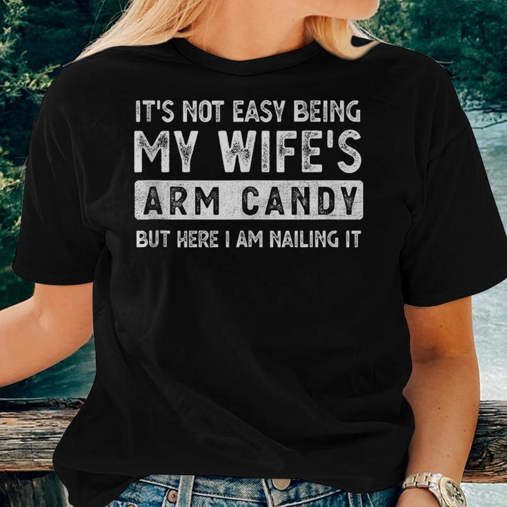Fathers Day Its Not Easy Being My Wifes Arm Candy Husband Women T-shirt Short Sleeve Graphic Gifts for Her