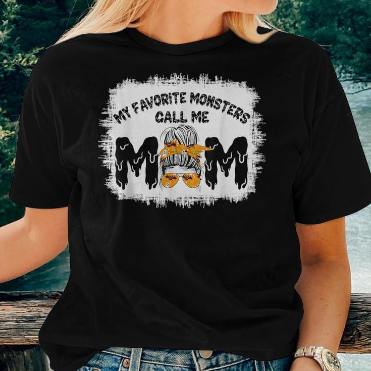 My Favorite Monsters Call Me Mom Messy Bun Happy Halloween Women T-shirt Gifts for Her