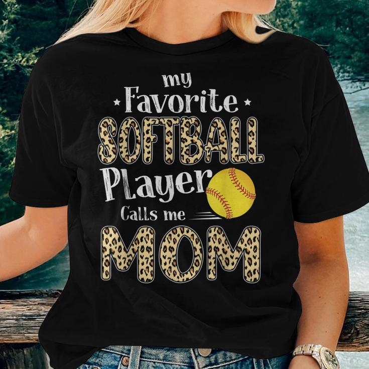 My Favorite Softball Player Calls Me Mom Leopard Women T-shirt Gifts for Her