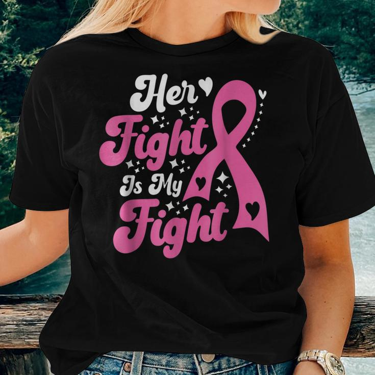 Her Fight Is My Fight Breast Cancer Awareness Retro Groovy Women T-shirt Gifts for Her