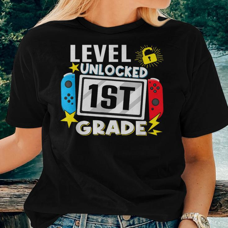 First Day Of 1St Grade Level Unlocked Game Back To School Women T-shirt Gifts for Her