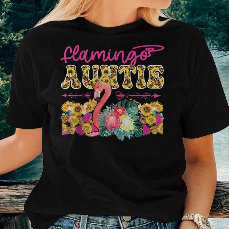 Flamingo Auntie Sunflower Flamingo Lover Happy Women T-shirt Gifts for Her