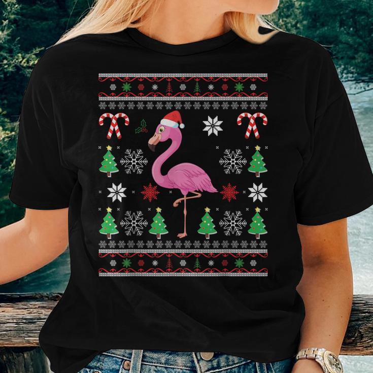 Flamingo Christmas Lights Santa Hat Ugly Christmas Sweater Women T-shirt Gifts for Her