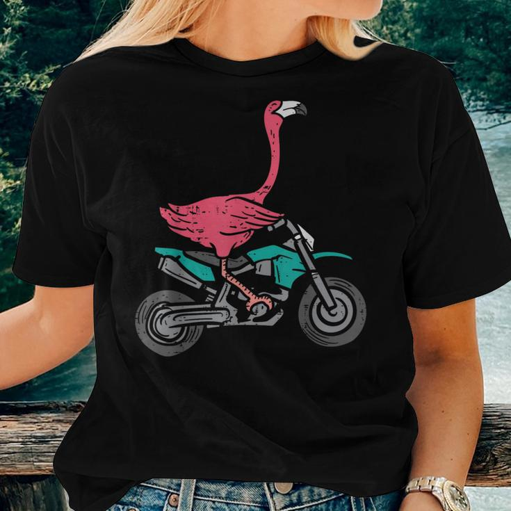 Flamingo Riding Dirt Bike Motocross Biker Women Girls Biker Women T-shirt Gifts for Her