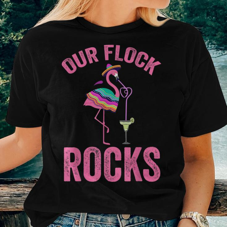Our Flock Rocks Cute Flamingo Matching Family Vacation Group Family Vacation s Women T-shirt Crewneck Gifts for Her