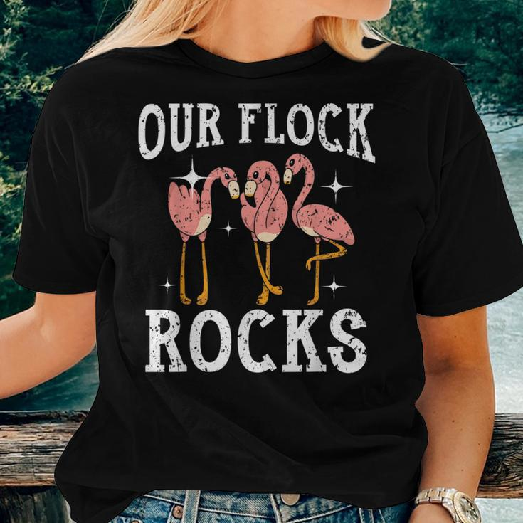 Our Flock Rocks Flamingo Family Group Vacation Matching Women T-shirt Gifts for Her