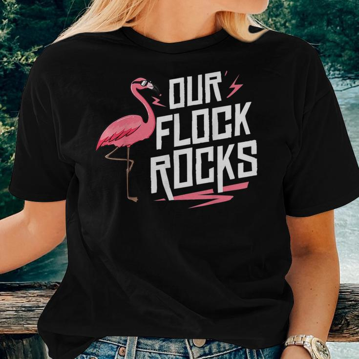 Our Flock Rocks Flamingo Mothers Day Funny Gift Women T-shirt Gifts for Her