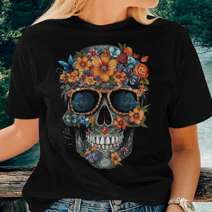 Floral Mexican Skull Day Of The Dead Dia De Muertos Women T-shirt Gifts for Her
