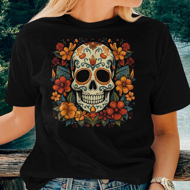 Floral Sugar Skull Day Of Dead Dia De Los Muertos Women T-shirt Gifts for Her