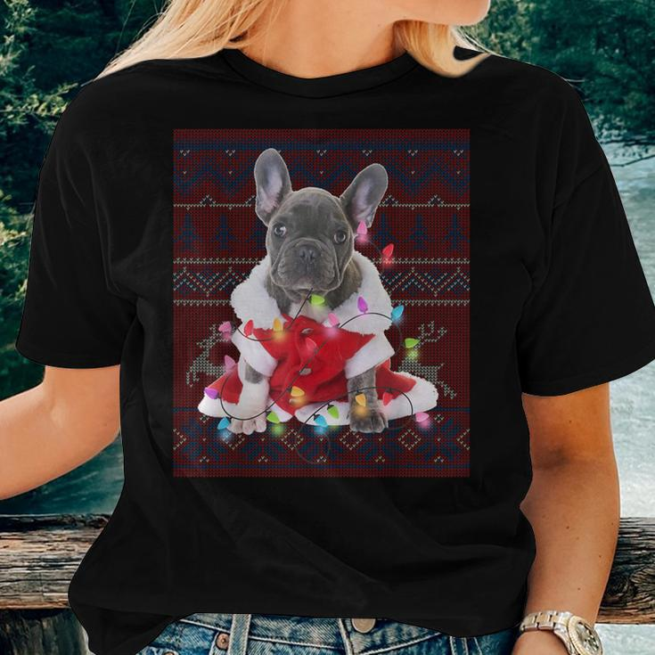 French Bulldog Christmas Lights Ugly Sweater Dog Lover Women T-shirt Gifts for Her