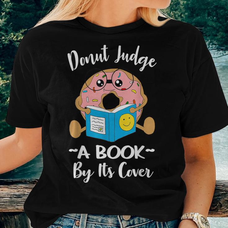Bookworm Teacher Librarian Reading Donut Pun Literacy Women T-shirt Gifts for Her